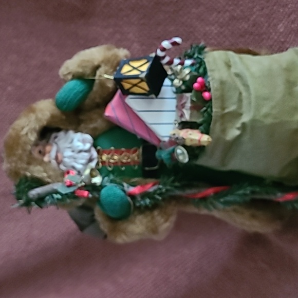 Woodland Santa Statue, 10 1/2” tall, Fabric mache Santa Claus with bag fur trim. - Picture 2 of 7